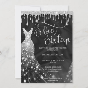 Invitation Parties scintillant moderne en argent de poussin d