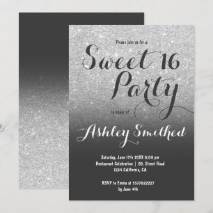 Invitation parties scintillant moderne en faux argent à poutr