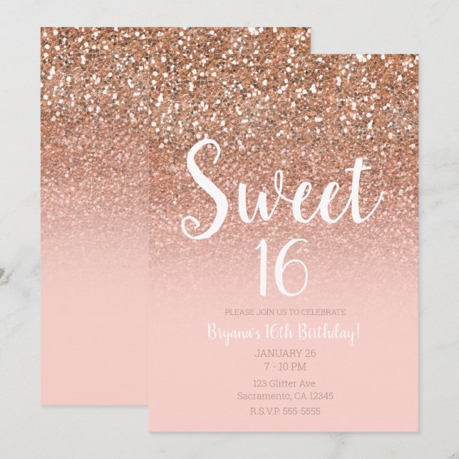 Invitation Parties scintillant moderne en verre rose pâle 16 (Devant / Derrière)