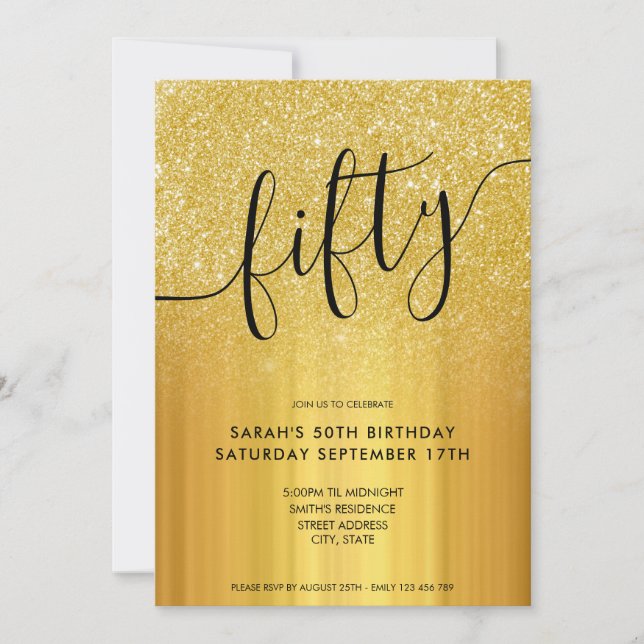 Invitation Parties scintillant moderne Gold 50e anniversaire  (Devant)