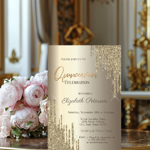 Invitation Parties scintillant moderne gouttes Champagne Gold