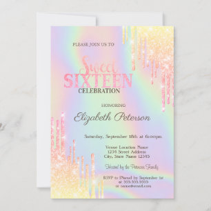 Invitation Parties scintillant moderne gouttes Holographique 