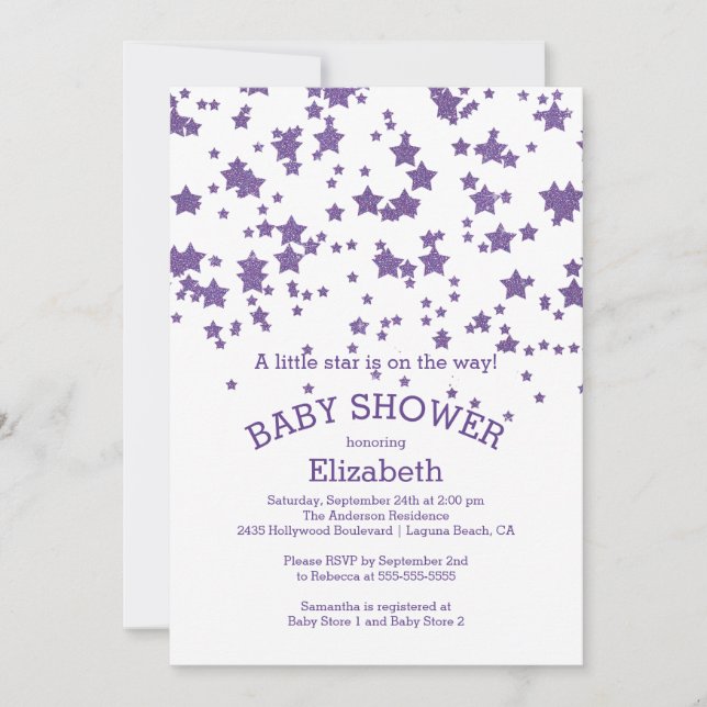 Invitation Parties scintillant moderne Little Star Baby showe (Devant)