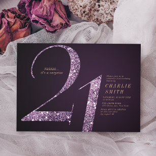 Invitation Parties scintillant moderne minimaliste violet 21e