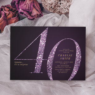 Invitation Parties scintillant moderne minimaliste violet 40e