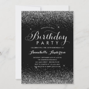 Invitation Parties scintillant moderne noir gris étincelle N'