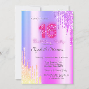 Invitation Parties scintillant moderne Ombre Violet Drips Neo