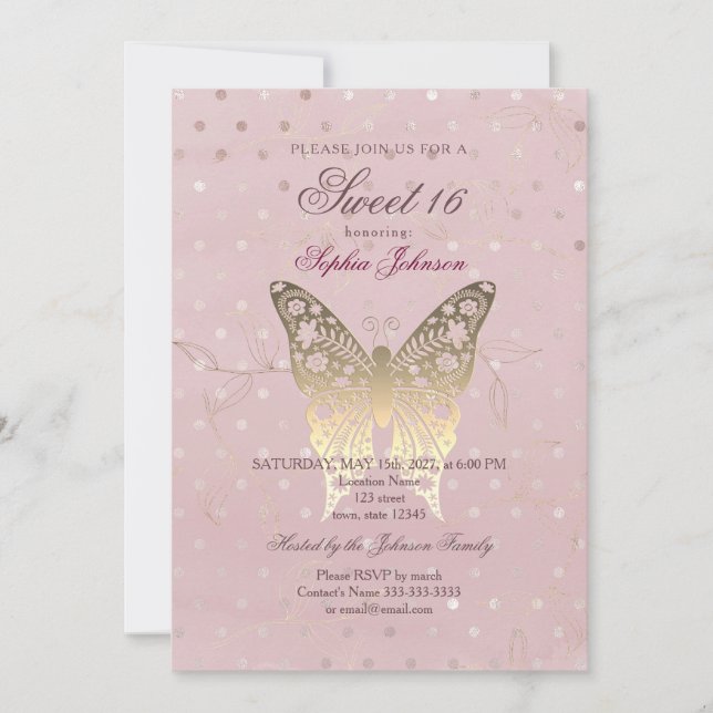 Invitation Parties scintillant moderne Rose Gold Sweet 16 Ann (Devant)