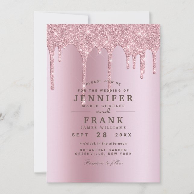 Invitation Parties scintillant moderne Rose Mariage or  (Devant)