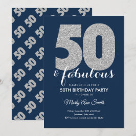 Invitation Parties scintillant moderne Silver Navy 50 et anni