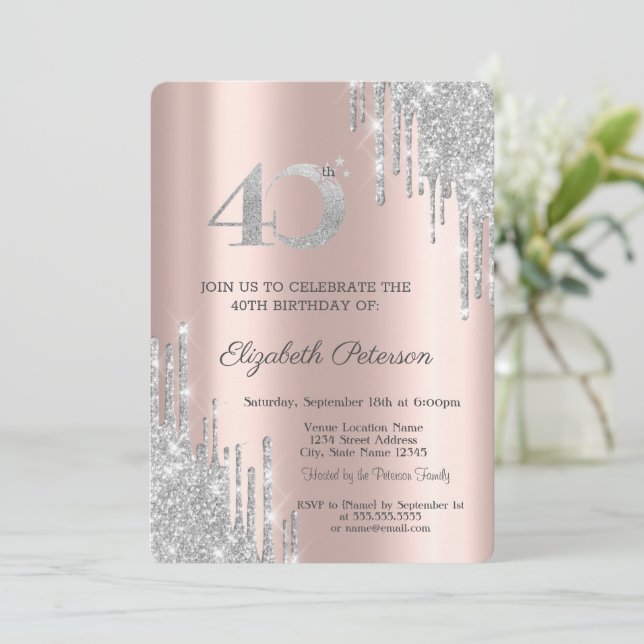 Invitation Parties scintillant modernes en argent 40e anniver (Debout devant)