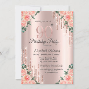 Invitation Parties scintillant modernes  Rose Floral Gold 90e