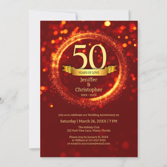 Invitation Parties scintillant Modifier Année Nom Mariage Ann (Devant)