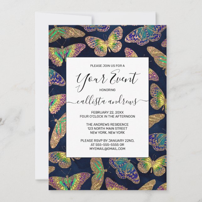 Invitation Parties scintillant Motif d'aquarelle marine (Devant)