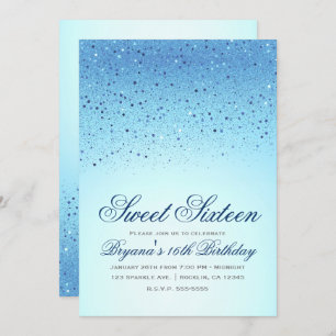 Invitation Parties scintillant mousseuse bleue Douce 16 fête 