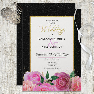 Invitation Parties scintillant noir et blanc et Mariage Roses