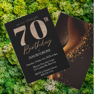 Invitation Parties scintillant Noir et Or Swirl 70e anniversa