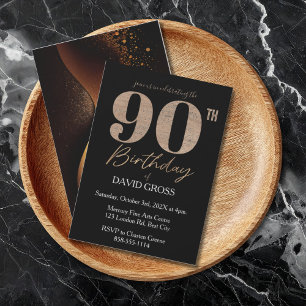Invitation Parties scintillant Noir et Or Swirl 90e anniversa