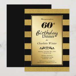 Invitation Parties scintillant Noir & Or rayé 60e anniversair