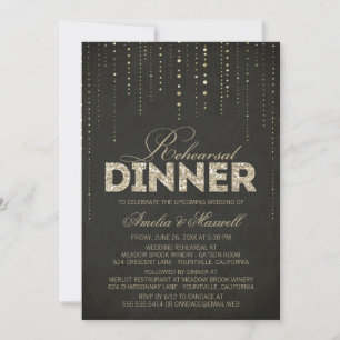 Invitation Parties scintillant Noir & Or Regarder Dîner de ré