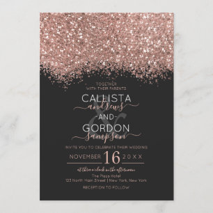 Invitation Parties scintillant Noir Rose de luxe Confetti Mar