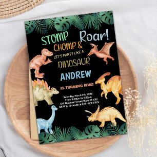 Invitation Parties scintillant noire Barwon Dinosaur Invitati