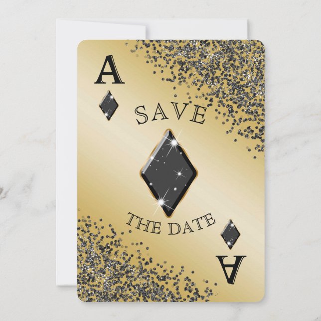 Invitation Parties scintillant noire chic et l'as des diamant (Dos)