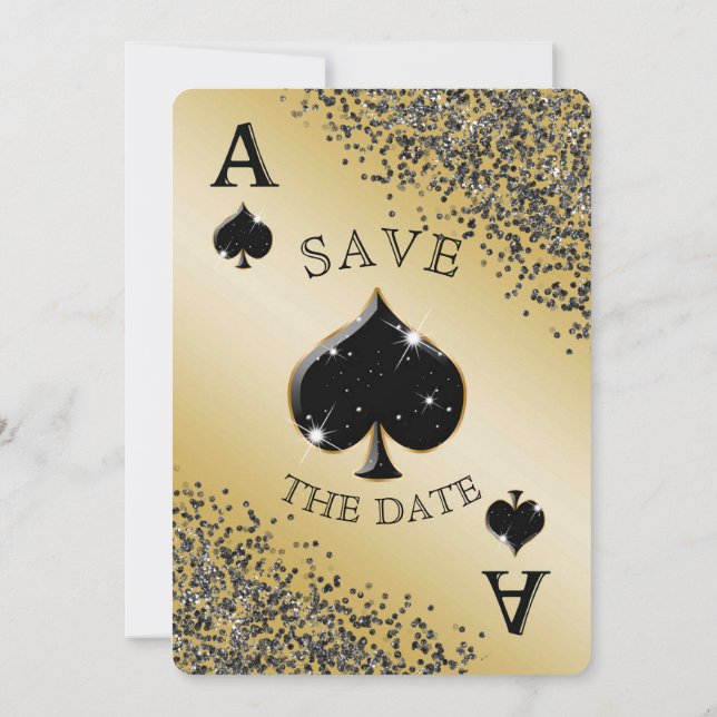 Invitation Parties scintillant noire chic et l'as des pique E (Dos)