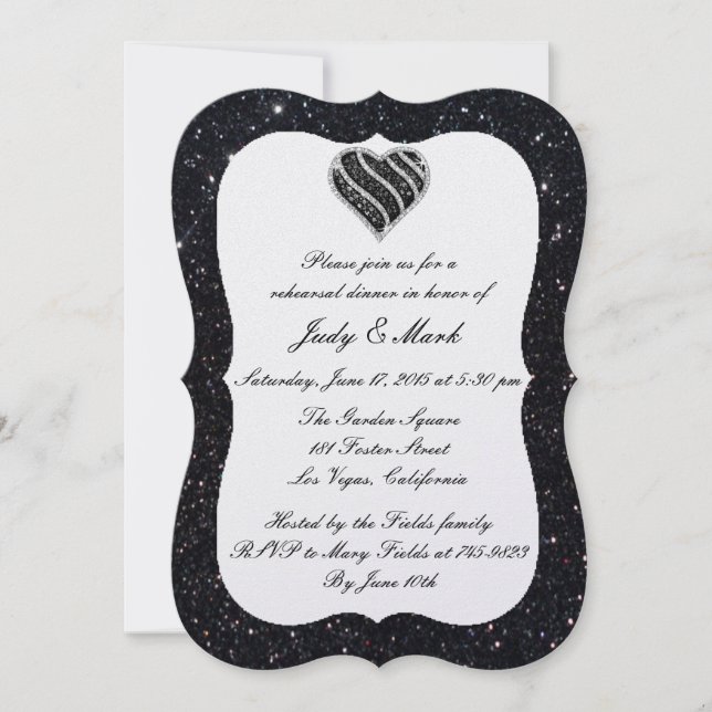 Invitation Parties scintillant Noire Coeur Noir Répétition Dî (Devant)