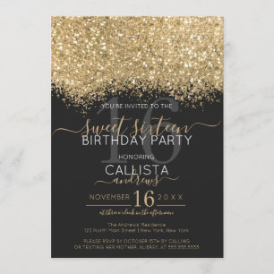 Invitation Parties scintillant Noire de luxe moderne Confetti
