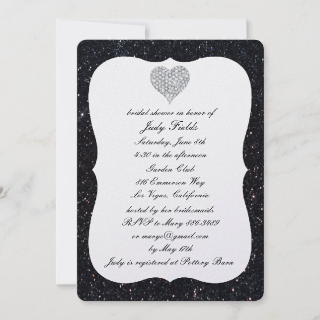 Invitation Parties scintillant noire Diamond Heart Fête des m (Devant)