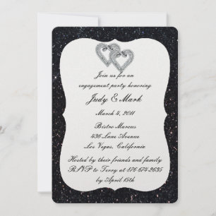 Invitation Parties scintillant noire Diamond Hearts Engagemen