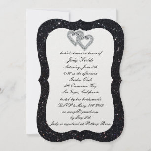Invitation Parties scintillant noire Diamond Hearts Fête des 