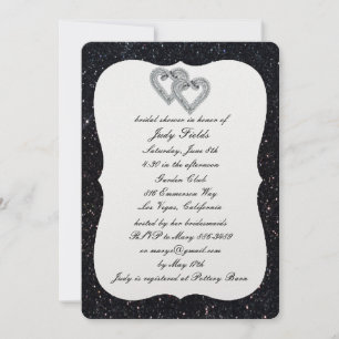Invitation Parties scintillant noire Diamond Hearts Fête des 