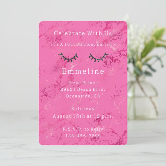 Invitation Parties scintillant noire éclatante cils rose Anni (Debout devant)