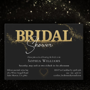 Invitation Parties scintillant noire et dorée glamour douche 