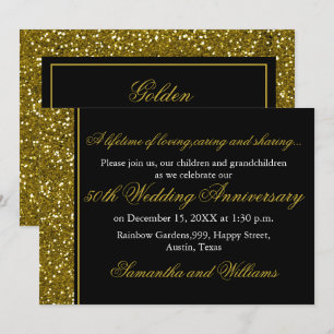 Invitation Parties scintillant Noire et Or 50e anniversaire M