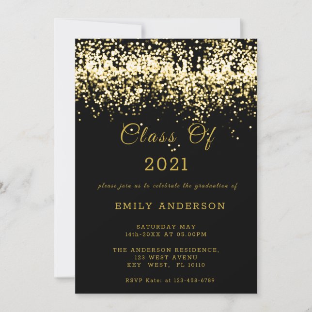 Invitation Parties scintillant noire et or Graduation 2021 In (Devant)