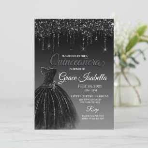Invitation Parties scintillant noire goutte Quinceanera Anniv