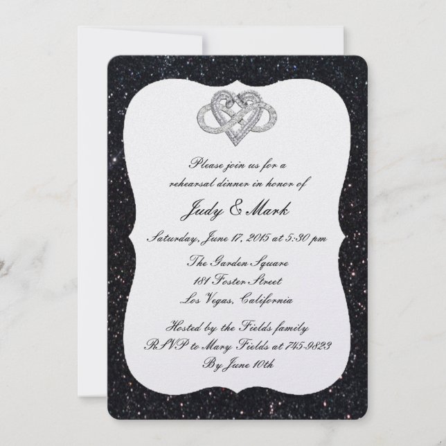 Invitation Parties scintillant noire Infinity Coeur Dîner de  (Devant)