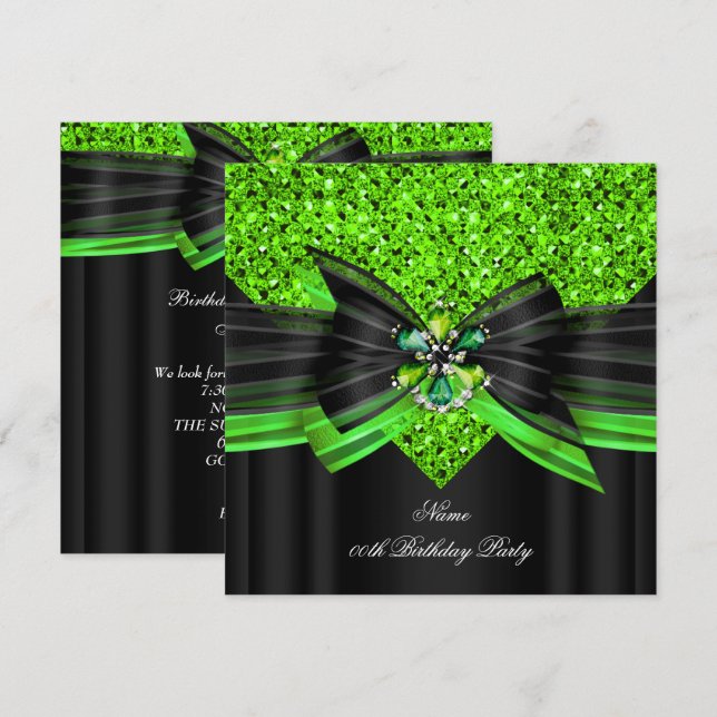 Invitation Parties scintillant noire Lime Anniversaire Partie (Devant / Derrière)