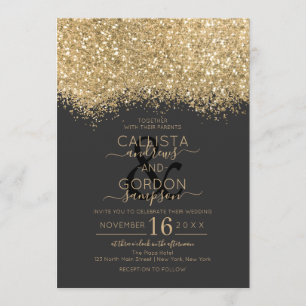 Invitation Parties scintillant Noire Luxe Moderne Noir Confe