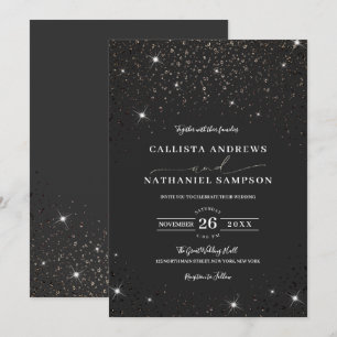Invitation Parties scintillant noire minimaliste moderne Mari