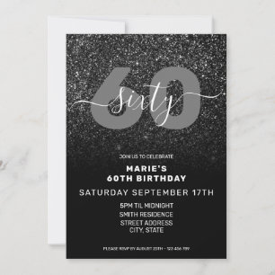 Invitation Parties scintillant noire moderne élégant 60e anni