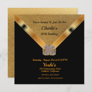 Invitation Parties scintillant Noire, Or 60e Anniversaire Inv