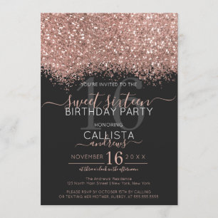 Invitation Parties scintillant Noire Rose de luxe Confetti Sw