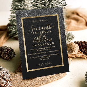 Invitation Parties scintillant noire typographie or chic mari