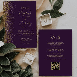 Invitation Parties scintillant noire violet or Faux  QR Code 