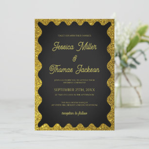 Invitation Parties scintillant noires et d'or Wavgly Mariage