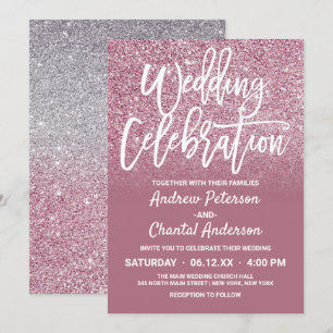 Invitation Parties scintillant Ombre Chic Cassis Pink Silver 